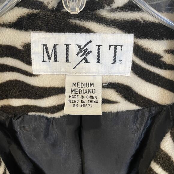 Vintage Mob Wife Faux Fur Coat Mixit Zebra Black Ivory Collared M - Picture 2 of 6